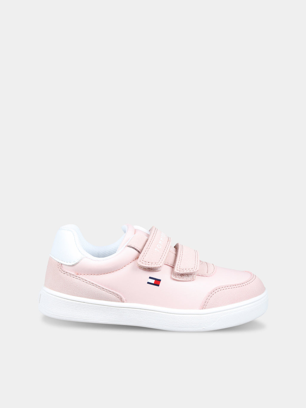 Sneakers rosa per bambina con logo e bandierina